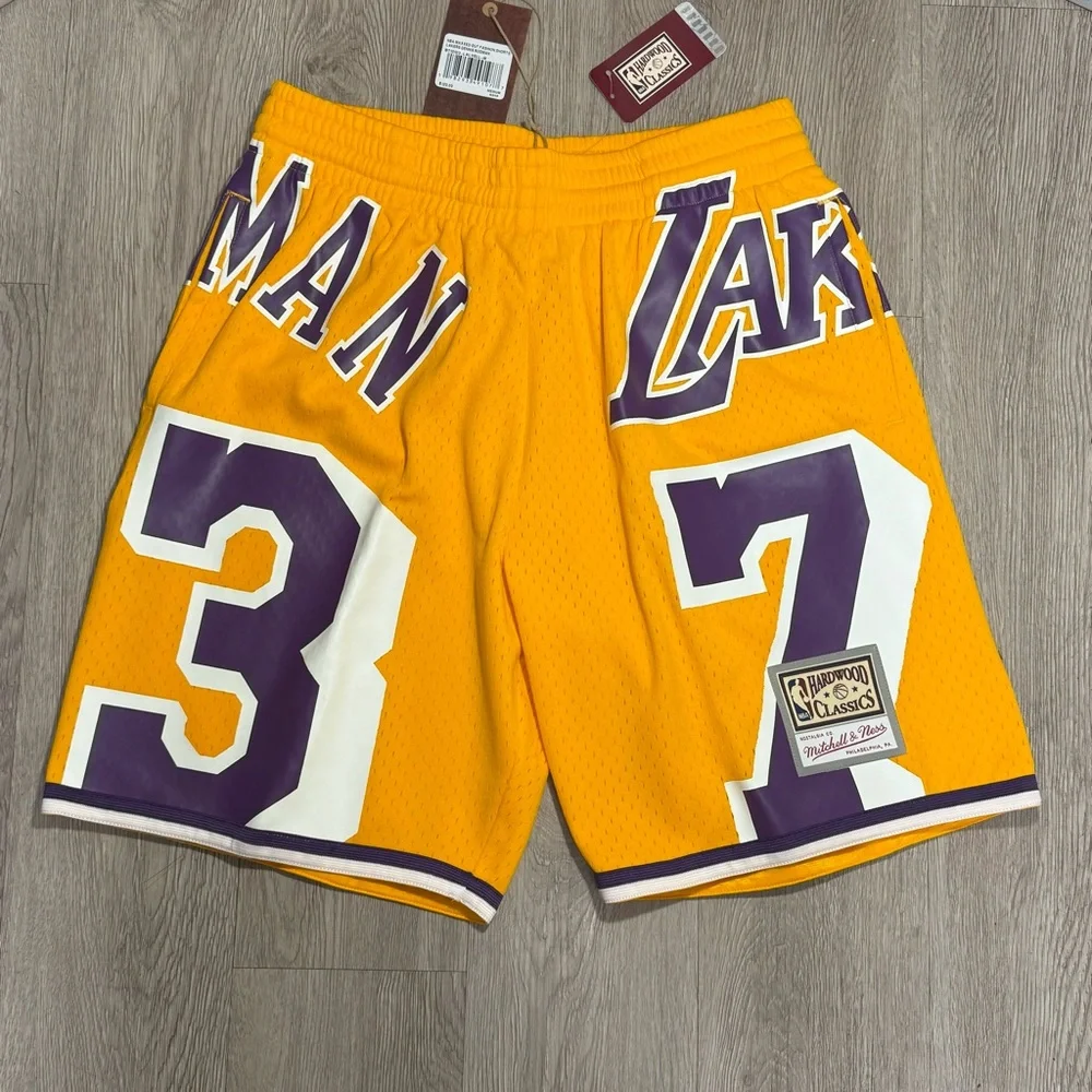 New Mens Mitchell & Ness Dennis Rodman Gold Los Angeles Lakers Maxxed Out Shorts